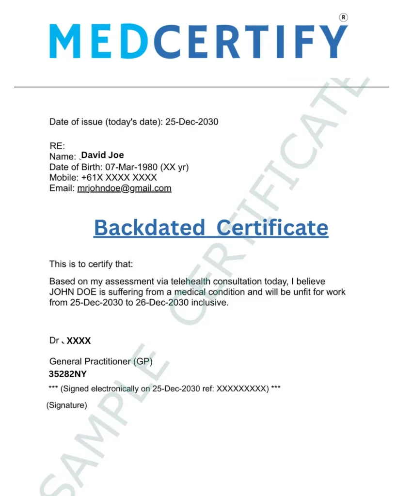 backdated medical certificate australia online doctors